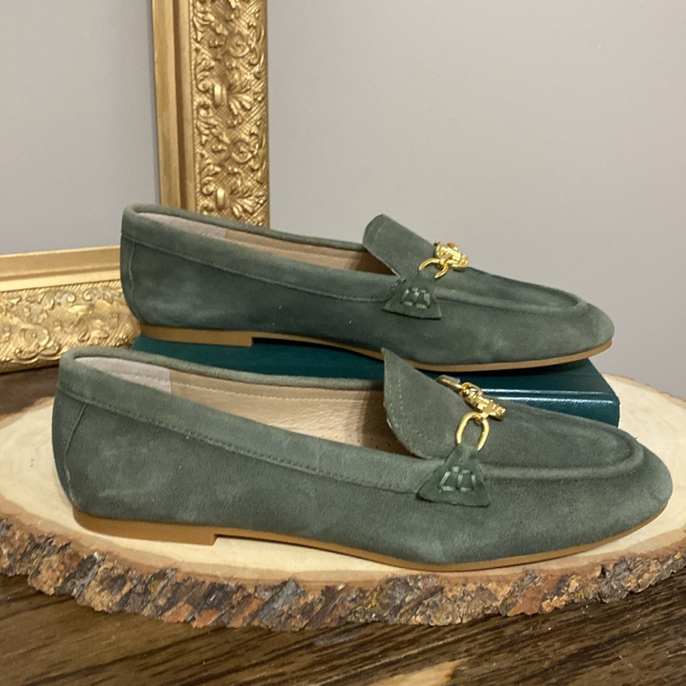 Lauren Ralph Lauren Green Suede Loafers with Gold Accent